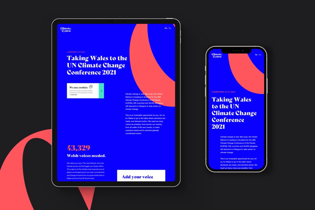 Climate Cymru website design on tablet and mobile