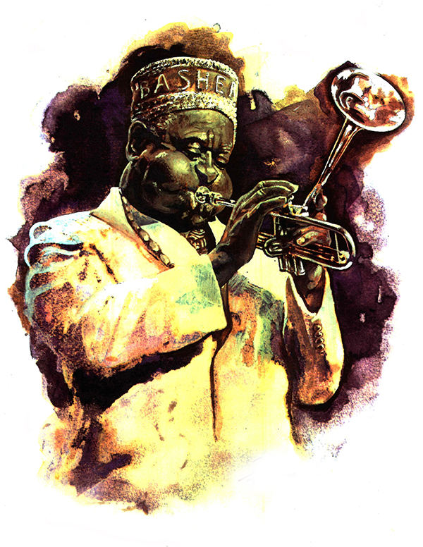 Gouache and ink illustration for UK jazz magazine, the first of a set of 3 that appeared in consecutive issues.