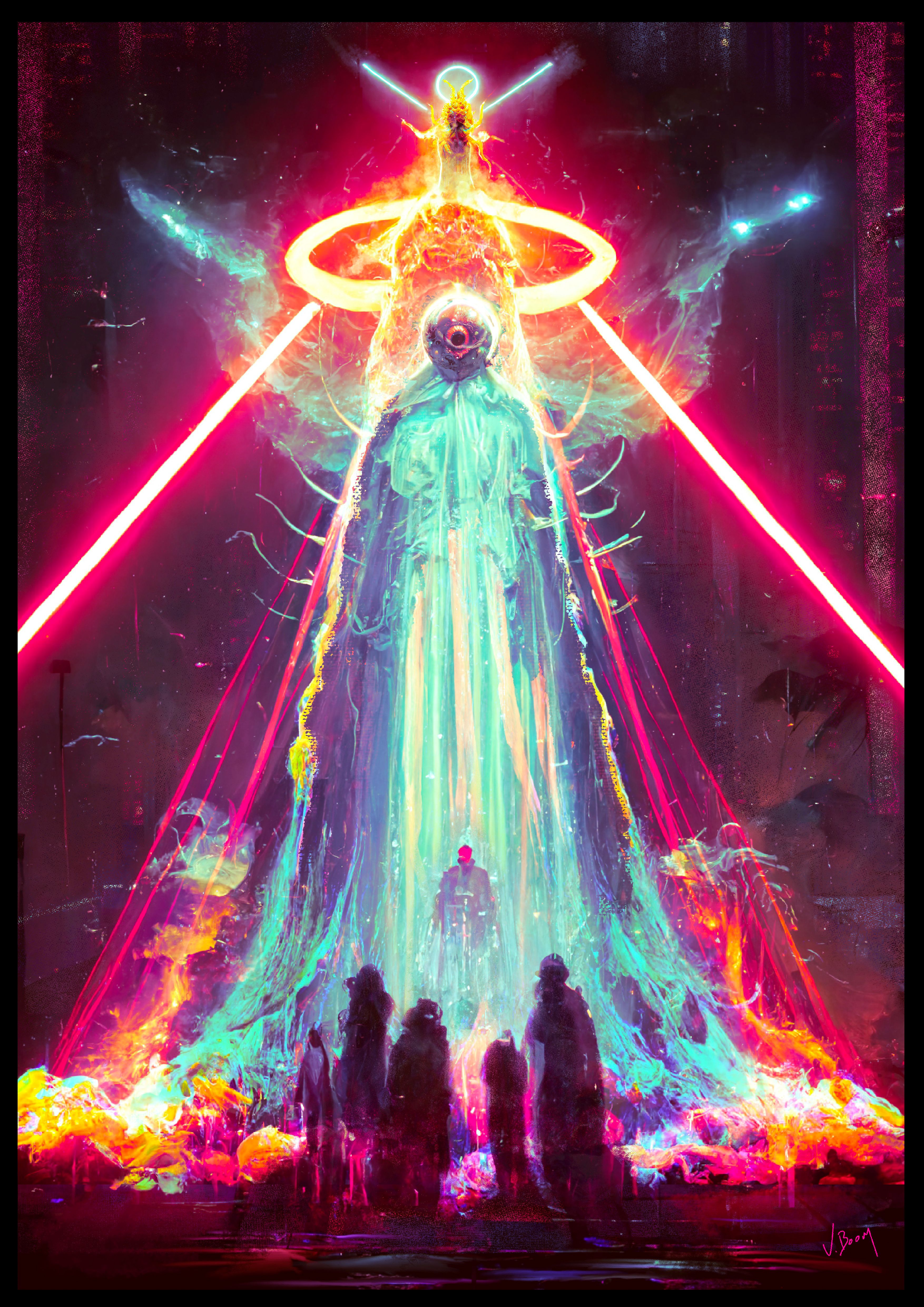 The Arrival, A3 art print  by Von Boom, that transports you to a realm of cosmic wonder and dramatic encounters.