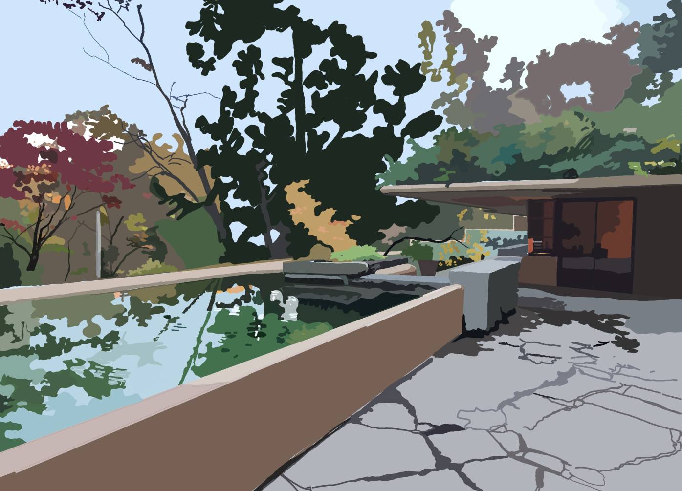 Fallingwater, guest suite, oil painting by Jen Maidment