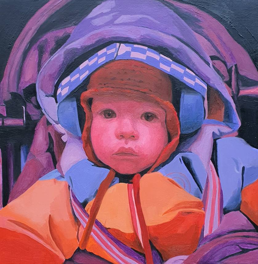 Thalia in lights, oil portrait painting by Jen Maidment