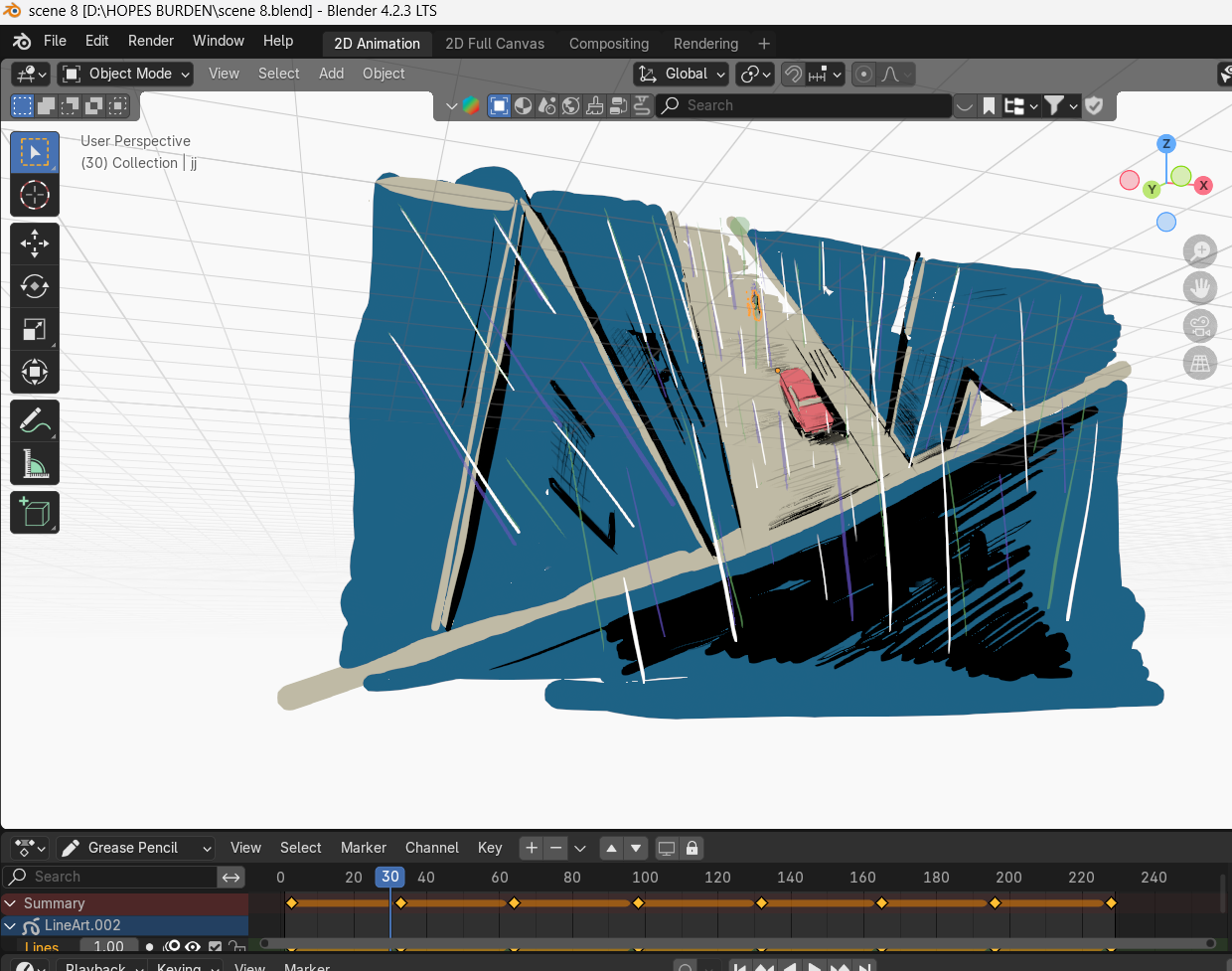this is one of my favourite shots as its a top shot from one of the buildings and the person walking, you can also see the comic aesthetics i have gone for 