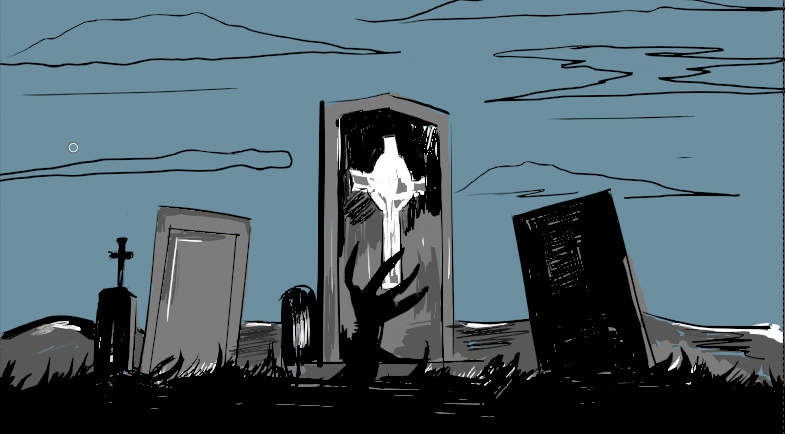 this was inspired to me by one of the graveyards in cardiff where i wanted to show the dead to rise up (rise of dead would mean rise of evil or satan)